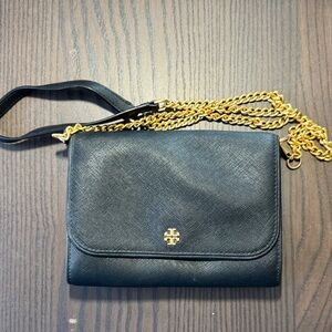 Tory Burch Black Crossbody Bag with Gold Chain